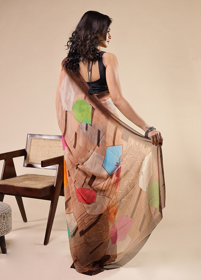 Multicolor Chiffon Silk Saree With Blouse Piece