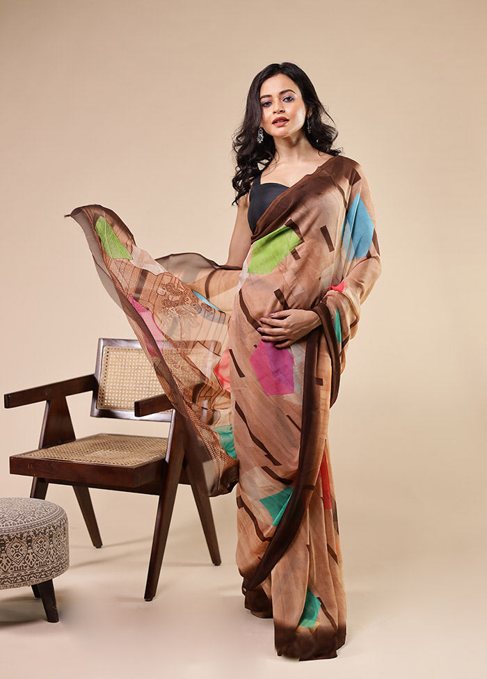 Multicolor Chiffon Silk Saree With Blouse Piece
