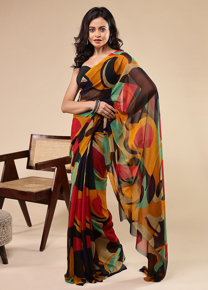 Multicolor Chiffon Silk Saree With Blouse Piece