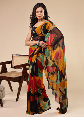 Multicolor Chiffon Silk Saree With Blouse Piece