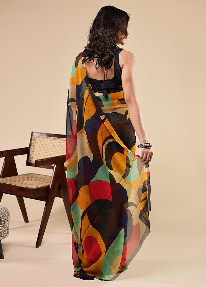 Multicolor Chiffon Silk Saree With Blouse Piece