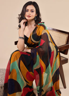 Multicolor Chiffon Silk Saree With Blouse Piece