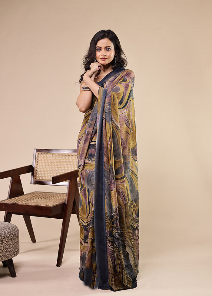 Multicolor Chiffon Silk Saree With Blouse Piece