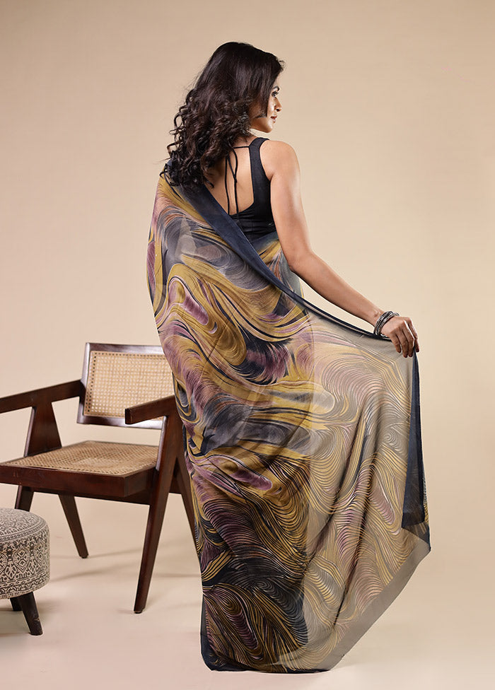Multicolor Chiffon Silk Saree With Blouse Piece