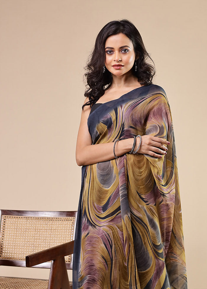 Multicolor Chiffon Silk Saree With Blouse Piece