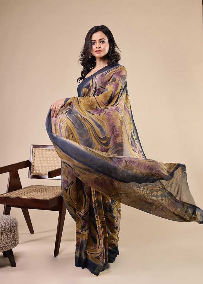 Multicolor Chiffon Silk Saree With Blouse Piece