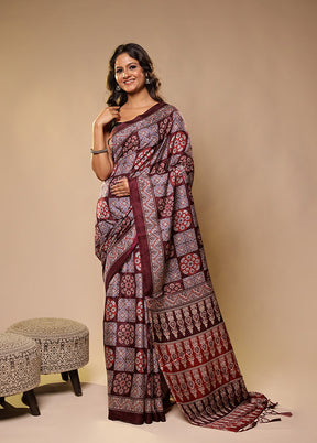 Roshni Jodi – Maroon Printed Silk Saree & Wine Cotton Kurta Set