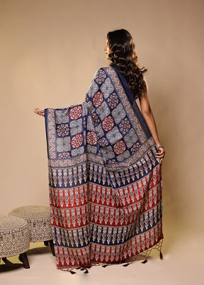Shubh Labh Jodi – Blue Printed Silk Saree & Black Silk Kurta Set