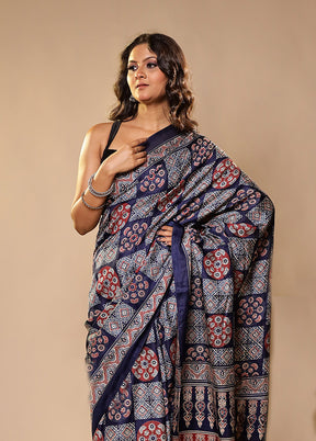 Shubh Labh Jodi – Blue Printed Silk Saree & Black Silk Kurta Set