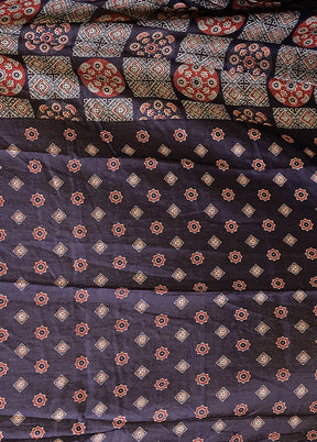 Blue Printed Silk Saree With Blouse Piece