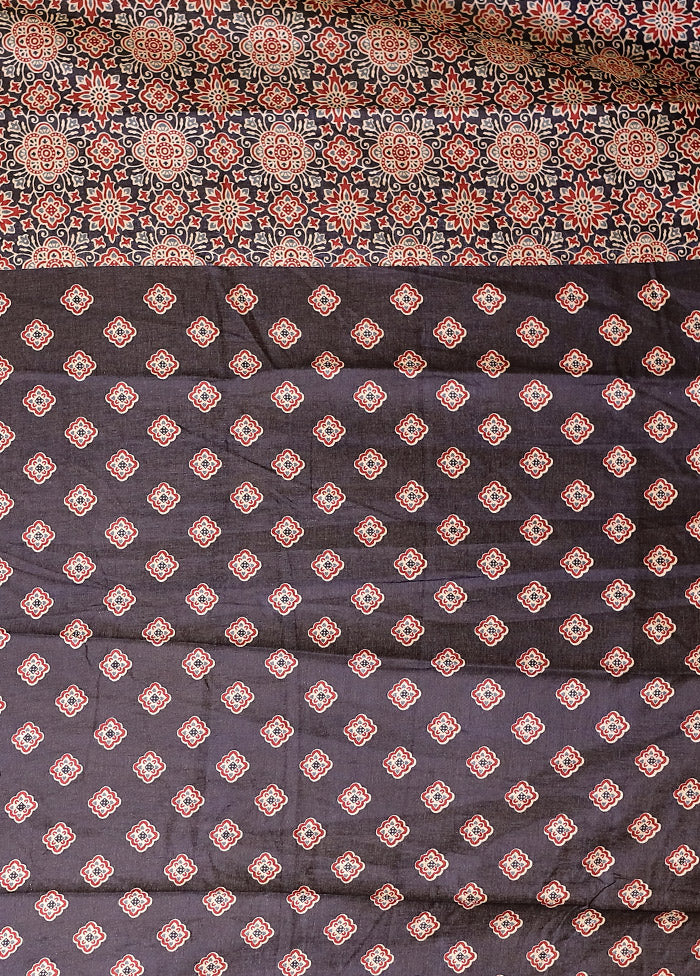 Blue Printed Silk Saree Without Blouse Piece