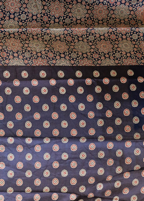 Blue Printed Silk Saree With Blouse Piece