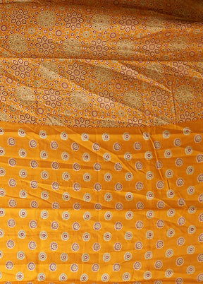 Brown Printed Silk Saree With Blouse Piece