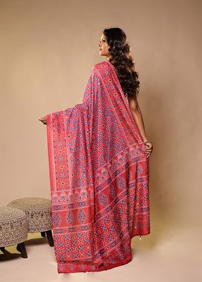 Pink Printed Silk Saree With Blouse Piece