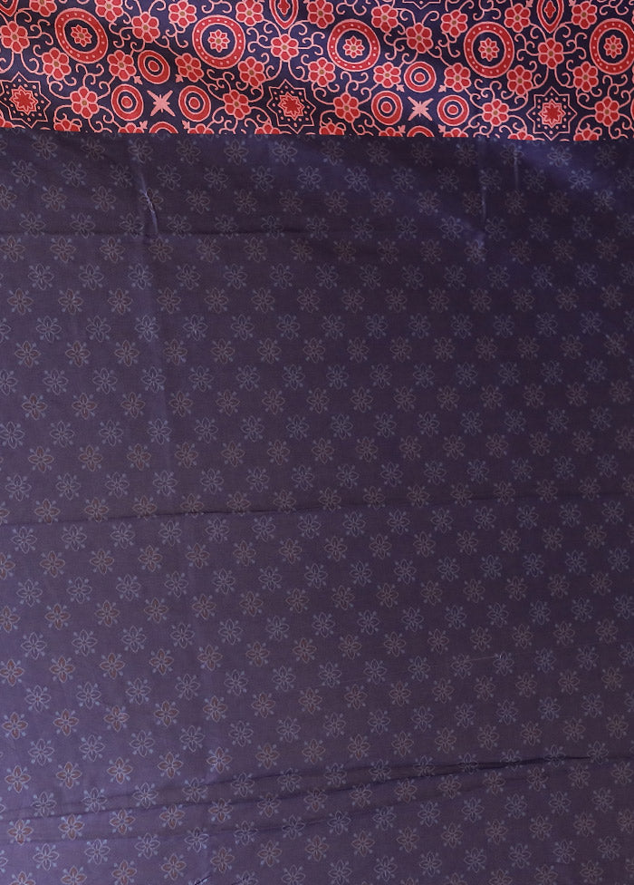 Blue Printed Silk Saree Without Blouse Piece