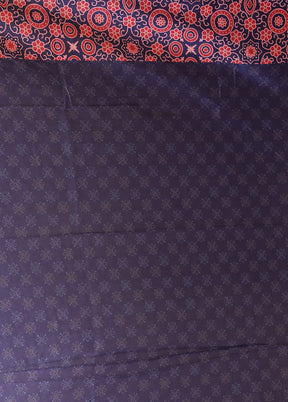 Blue Printed Silk Saree Without Blouse Piece