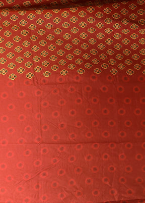 Rust Printed Silk Saree With Blouse Piece