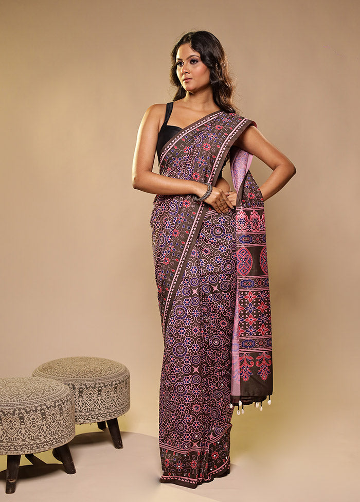 Multicolor Printed Silk Saree With Blouse Piece