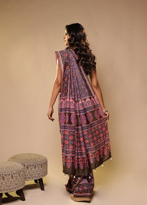 Multicolor Printed Silk Saree With Blouse Piece