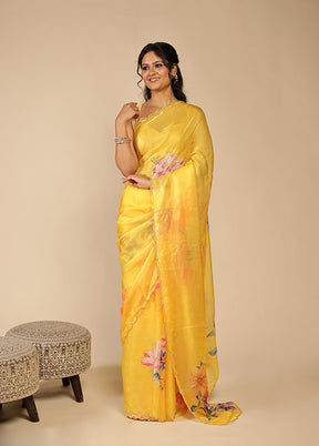 Silver Sandhya Duo – Green & Yellow Organza Sarees