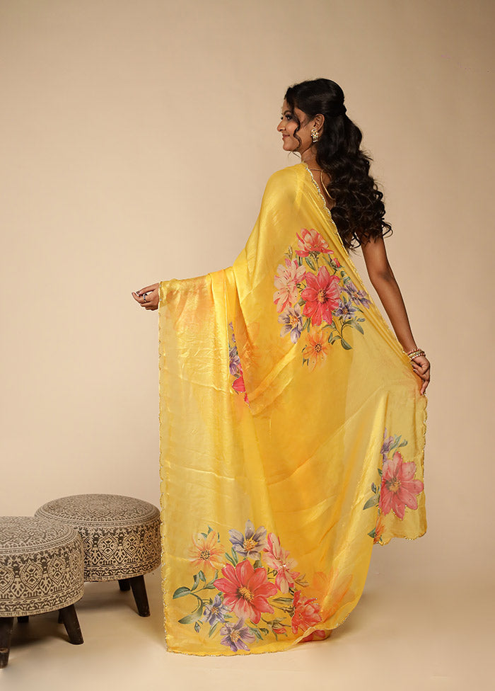 Silver Sandhya Duo – Green & Yellow Organza Sarees