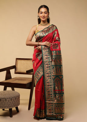 Red Baluchari Silk Saree With Blouse Piece