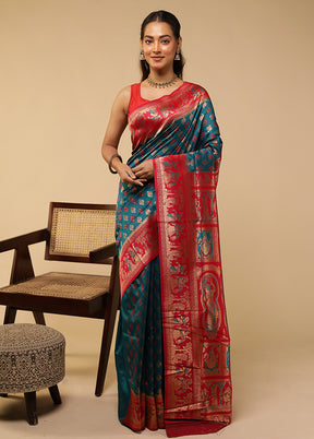 Green Baluchari Silk Saree With Blouse Piece