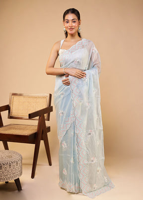 Blue Georgette Saree With Blouse Piece