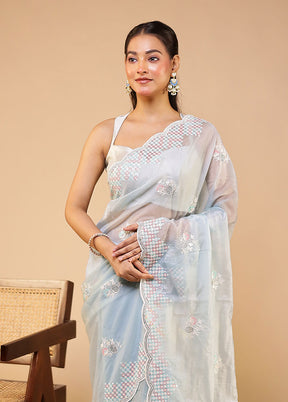 Blue Georgette Saree With Blouse Piece