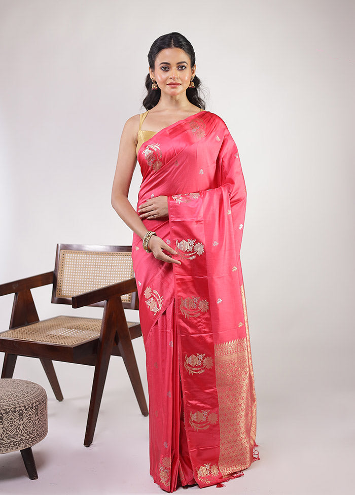Pink Dupion Silk Saree With Blouse Piece