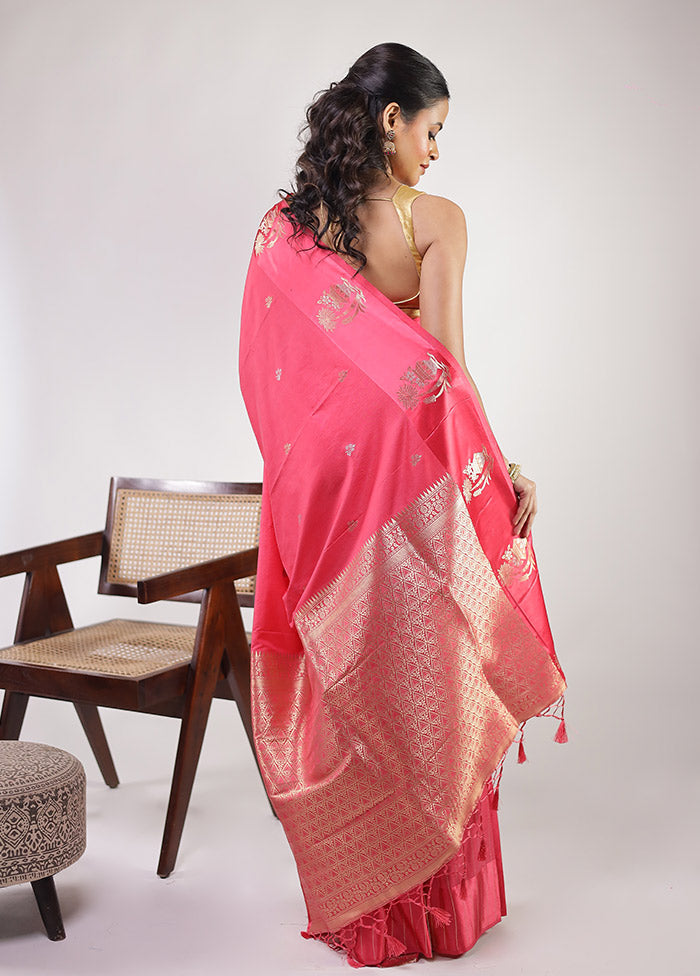 Pink Dupion Silk Saree With Blouse Piece