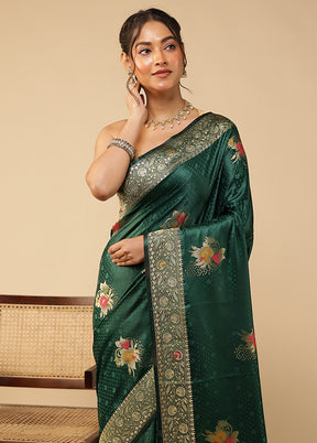 Green Dupion Silk Saree With Blouse Piece