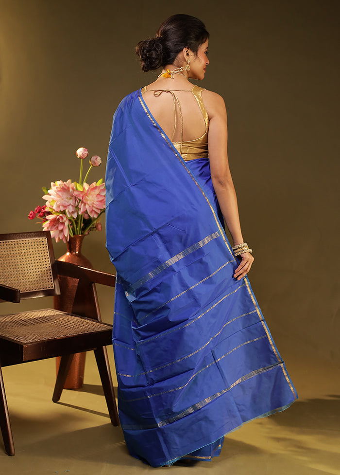 Blue Kanjivaram Silk Saree With Blouse Piece