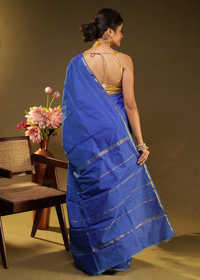 Blue Kanjivaram Silk Saree With Blouse Piece