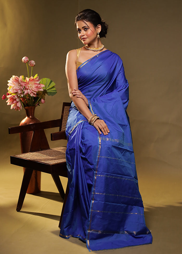 Blue Kanjivaram Silk Saree With Blouse Piece