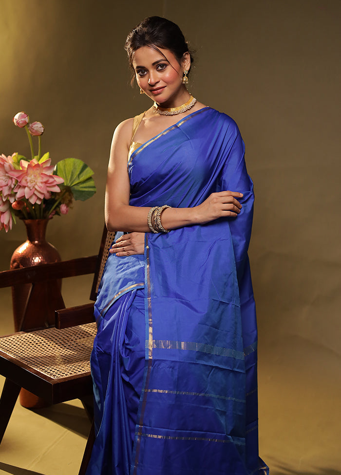 Blue Kanjivaram Silk Saree With Blouse Piece