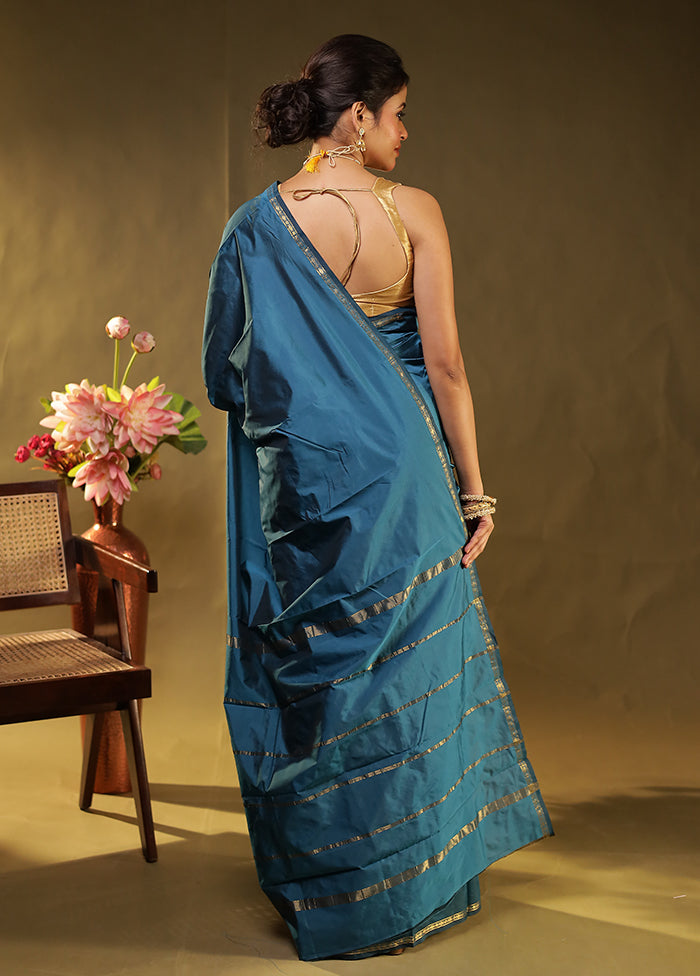 Blue Kanjivaram Silk Saree With Blouse Piece