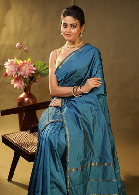 Blue Kanjivaram Silk Saree With Blouse Piece
