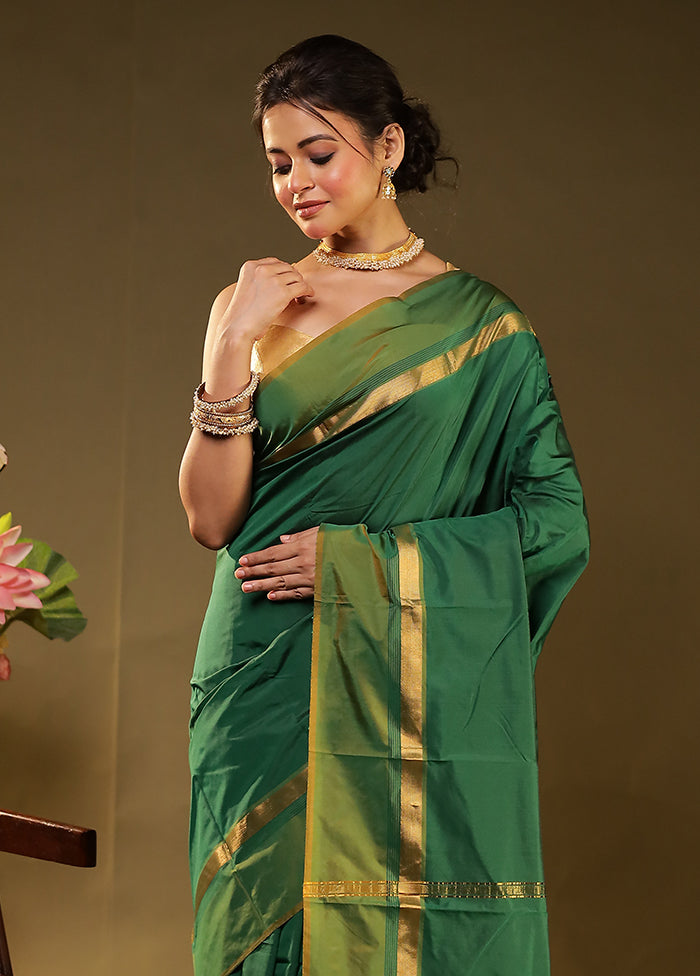 Green Kanjivaram Silk Saree With Blouse Piece