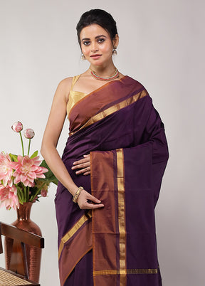 Purple Kanjivaram Silk Saree With Blouse Piece