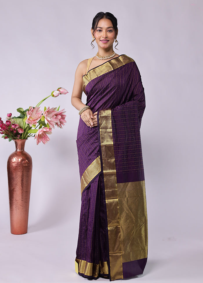 Purple Kanjivaram Silk Saree With Blouse Piece