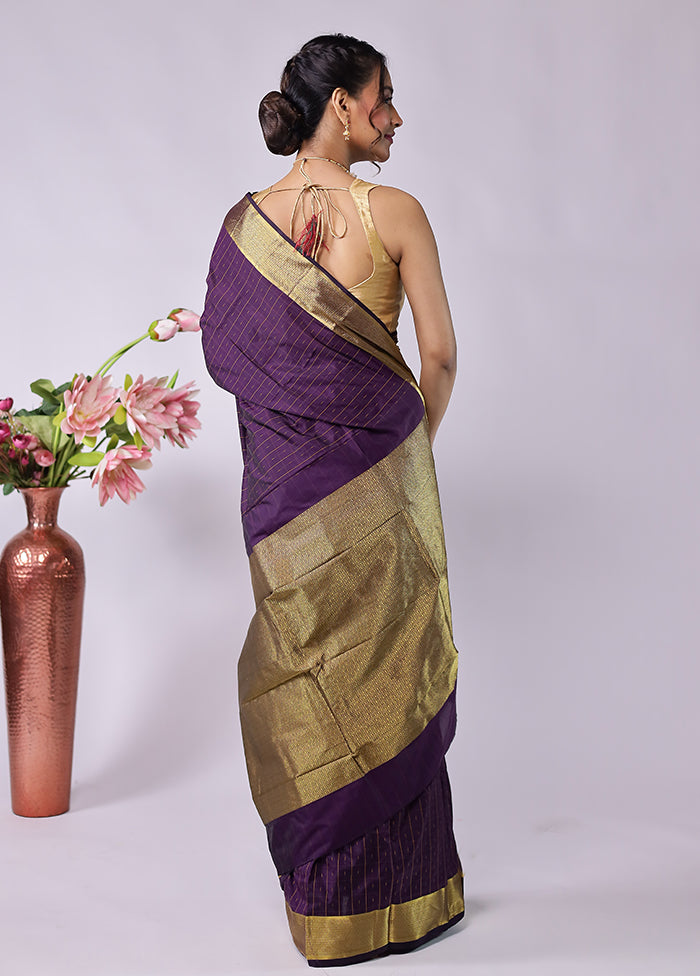 Purple Kanjivaram Silk Saree With Blouse Piece