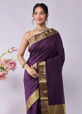 Purple Kanjivaram Silk Saree With Blouse Piece