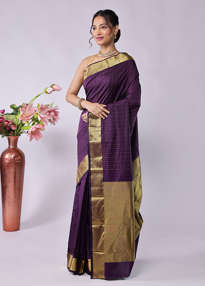 Purple Kanjivaram Silk Saree With Blouse Piece