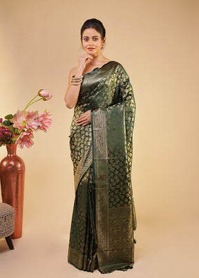 Green Dupion Silk Saree With Blouse Piece