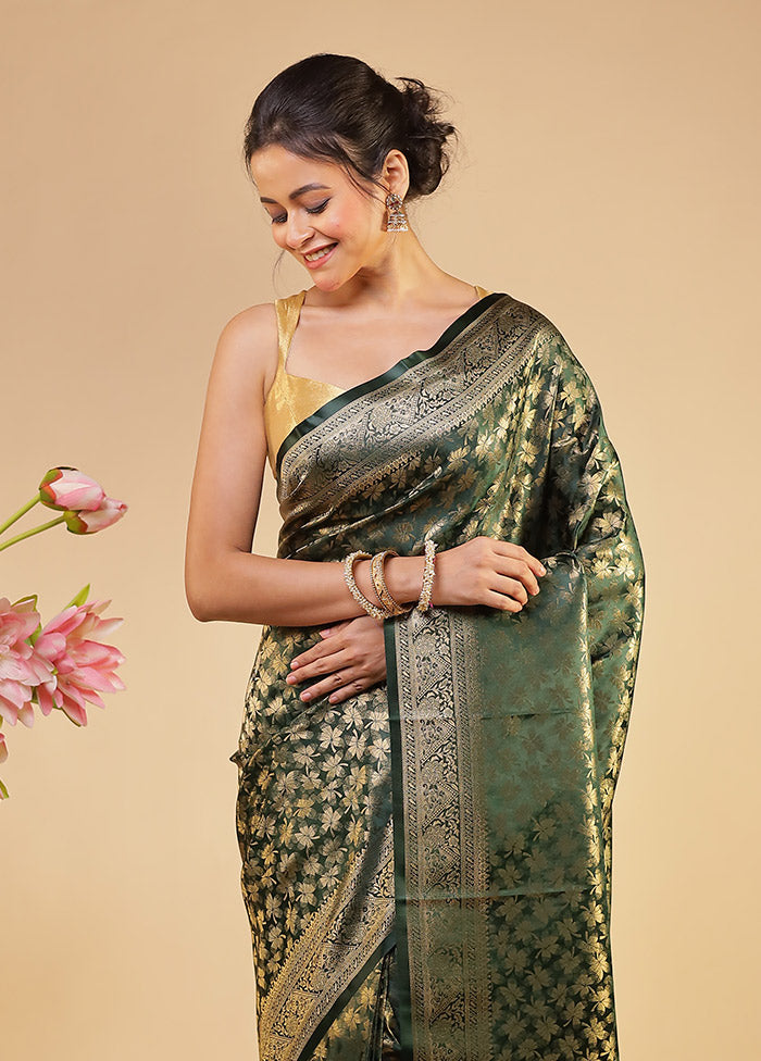 Green Dupion Silk Saree With Blouse Piece