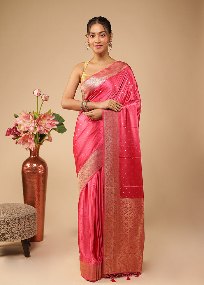 Pink Dupion Silk Saree With Blouse Piece
