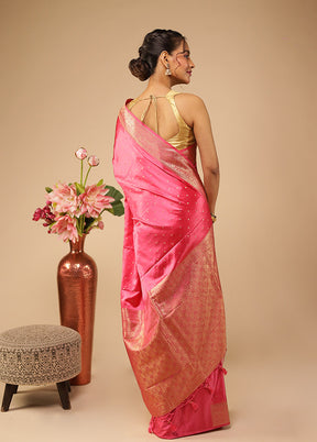Pink Dupion Silk Saree With Blouse Piece