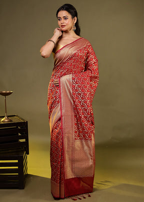 Maroon Kora Silk Saree With Blouse Piece