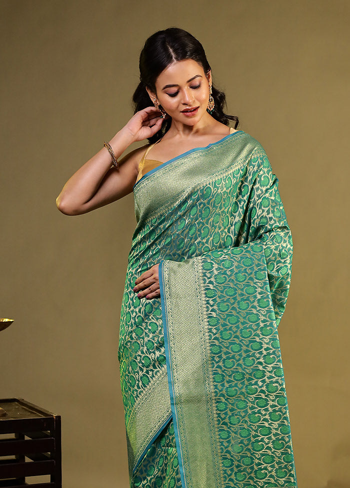 Green Kora Silk Saree With Blouse Piece